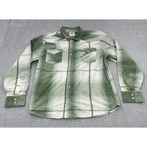 Levi's Shirt Men's XL Green Pearl Snap Western Plaid Cowboy Long Sleeve